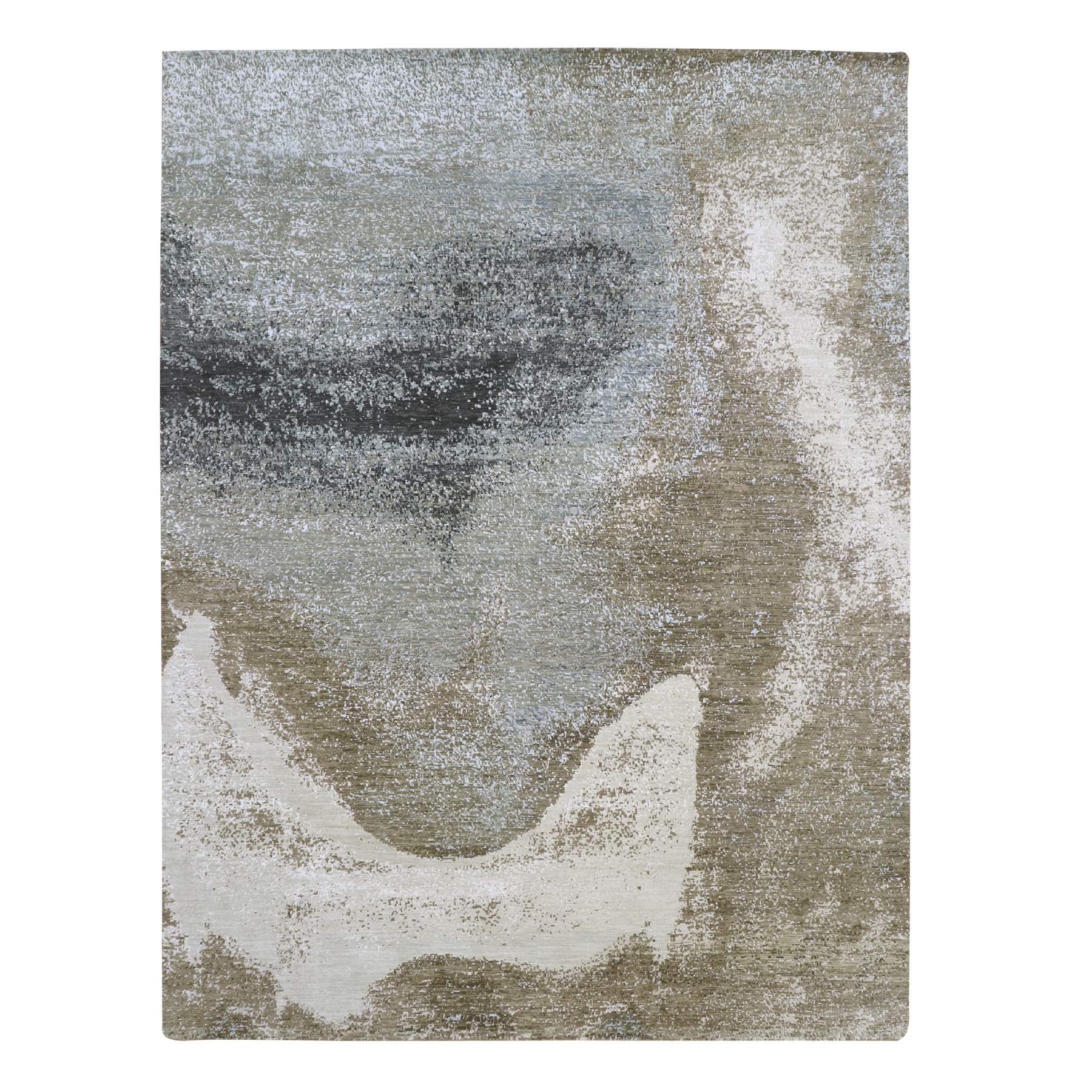 Shades of Gray with Brown, Abstract with Galaxy Design, Persian Knot, 100% Wool, Hand Knotted, Densely Woven, Oriental Rug
